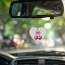 QIYUHOY Coquette Pink Bow Ornament Keepsake Sign,Preppy Cherry Gifts Ornaments for Christmas Tree, Ceramic Heart Keepsake Preppy Girly Gifts for Women, Hanging Ornaments