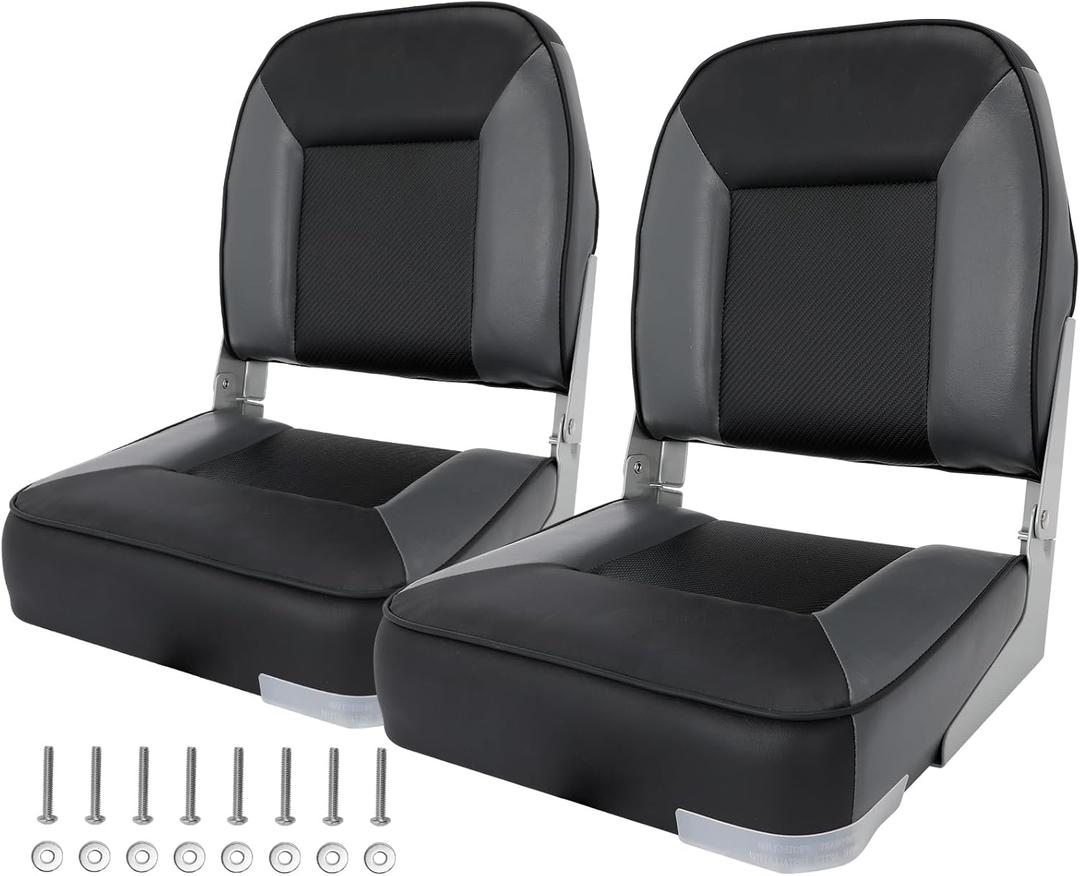 Folding Boat Seat, Low Back Boat Seating Waterproof Fold-Down Fishing Boat Seat 2 Pack, Black and Gray