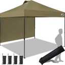 Eurmax USA NOMATTER ONE-Person Open&Close 10x10ft Pop Up Canopy Tent,Portable Shelter Canopy for Outdoor Events with 1 Removable Sidewall,Instant Canopies,Temporary Sunshade,Bonus 4 Sand Bags(Khaki)