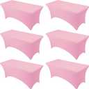 6-Pack Premium Pink Spandex Tablecloths for 6ft Rectangle Tables, Stain & Wrinkle-Resistant, Washable Stretch Polyester Fitted Table Cover for Weddings, Banquets, Trade Shows Events