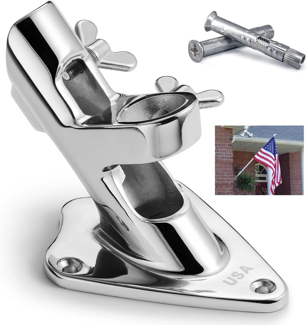 Flag Pole Holder, 316 Stainless Steel Heavy Duty Concrete Flag Pole Mount for House Outside, USA Wall Brick Flag Pole Bracket, 1 Inch (Silver)