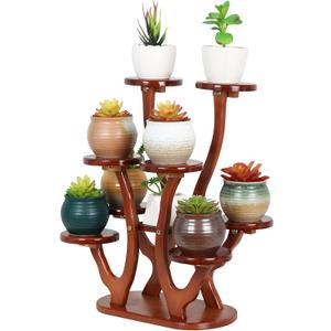 9 Tiers Small Windowsill Plant Shelf Indoor,Bamboo Succulent Plant Stand for Desk,Multi-Layered Tabletop Plant Holder Mini Flower Pot Stand Display for Home Office Decor