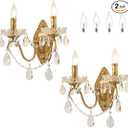 Ondersley Crystal Wall Sconce Set of 2, Crystal Wall sconces, Vintage Wall sconces, Gold Brass Finish with Glass Drops, for Bedroom Living Room Bathroom Vanity Mirror Light Fixtures