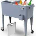 Permasteel Party Cooler with Divider, Spacious 80-Qt Capacity, Chills 36hrs, Serving Tray, Rolling Ice Chest for Indoor and Outdoor Entertainment
