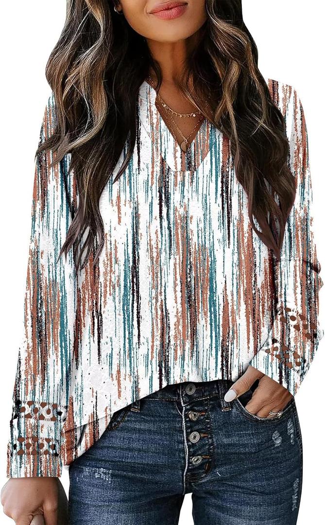 Magritta Womens Long Sleeve Casual Tunic Tops 2025 Winter Loose Dressy Shirts V Neck Flare Blouses