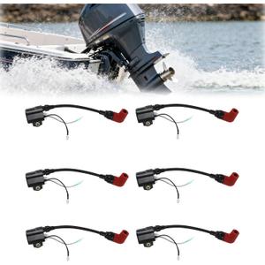 6pcs Heavy Duty Ignition Coils for Yamaha Outboard 100HP 115HP 130HP 140HP 150HP 175HP 200HP 225HP 2 stroke Replace OE 6R3-85570-01-00 6R3-85570-00-00