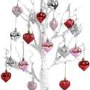 24 Inch Lighted White Birch Tree | Valentines Day Tabletop Decor with Hanging Hearts, Timer & Dual Power (USB/Battery) for Holiday Home Decor