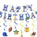 Football Birthday Party Decorations Football Birthday Banner with Super Bowl & Themed Party Supplies for Gameday Tailgate Decorations (Pre-Strung) (Lions Blue/Silver)