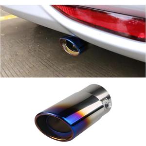 Stainless Steel Car Exhaust Tip, 2.5" Inlet 3.3" Outlet Adjustable Chrome-Plated Finish Exhaust Tailpipe, Car Exhaust Pipe Modification Tail Throat Tail Pipe, Fit for Most Cars (Straight, Blue)