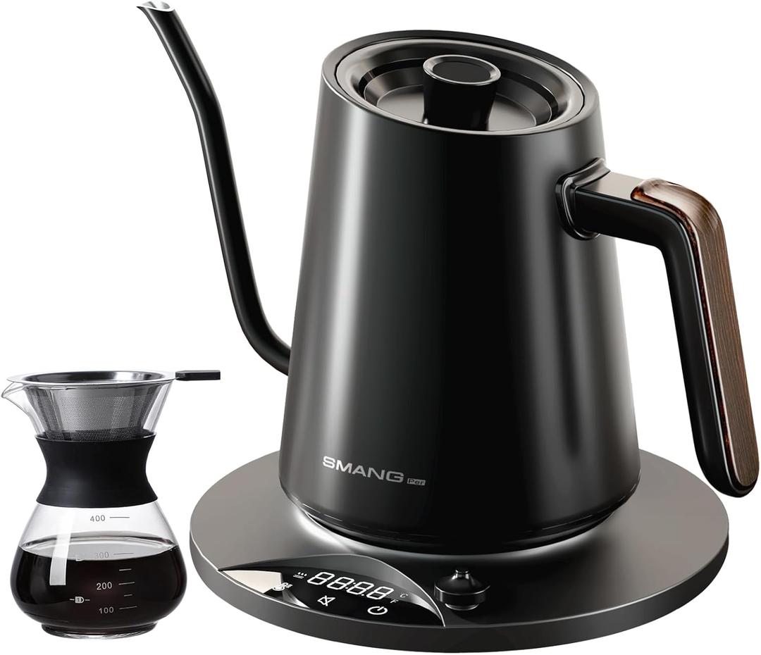 Electric Kettles Gooseneck Electric Kettle with 1F Precision Temp Control Fast Boiling Pour Over Coffee & Tea Kettle, 304 Stainless Steel, BPA-Free, 0.9 Liter, Black(Kettle + Pour Over Coffee Maker)