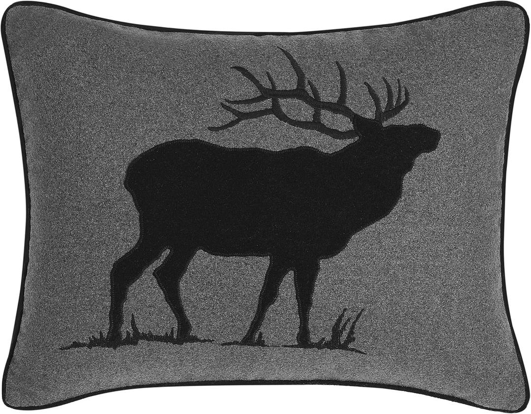 Eddie Bauer Home Throw Pillow with Zipper Closure, Perfect Home Decor for Bed or Sofa, 16" x 20", Elk Charcoal/Black