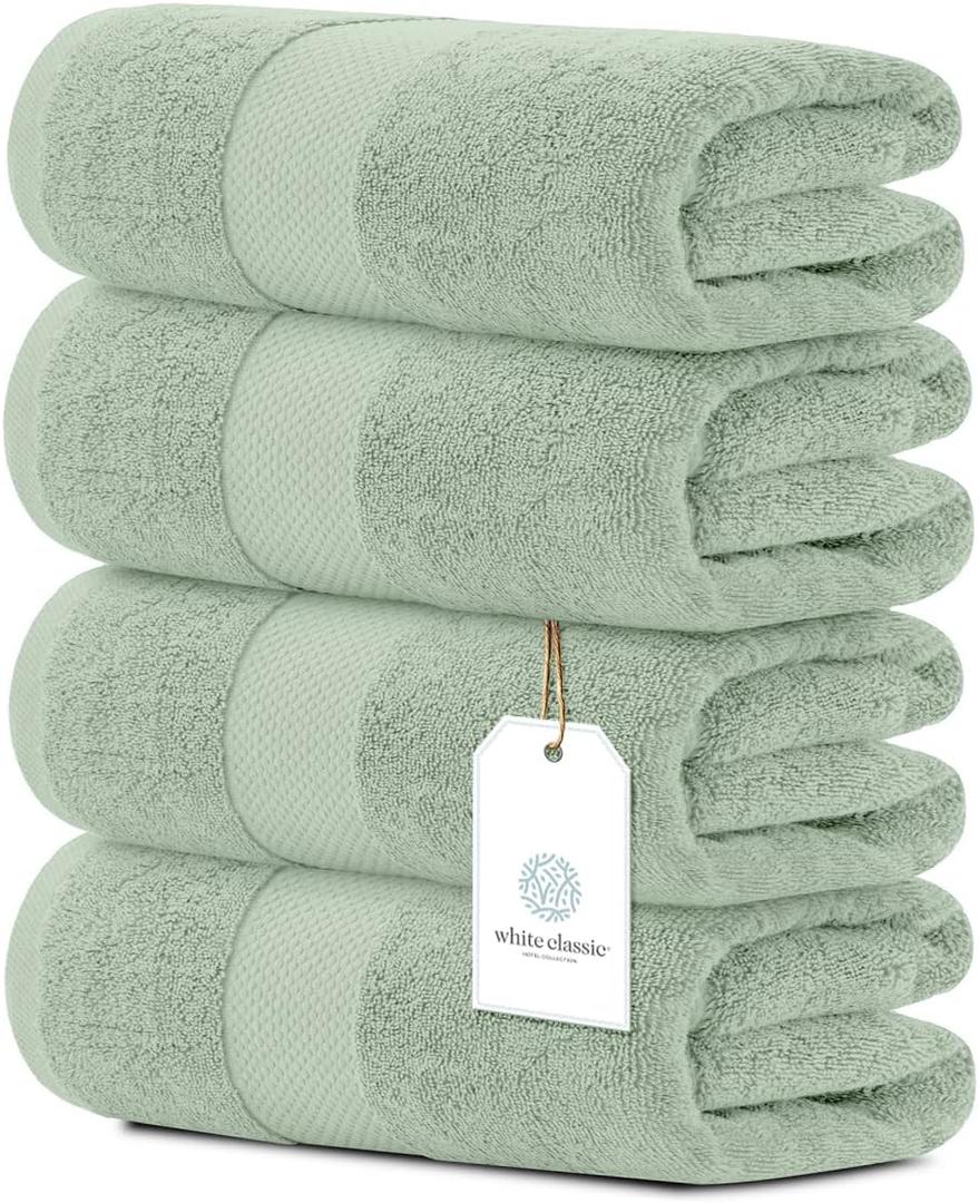 White Classic Luxury Bath Towels Set of 4 Large - 700 GSM Cotton Ultra Soft Bath Towels 27x54 | Highly Absorbent and Quick Dry | Hotel Towels for Bathroom Luxury, Plush Sage Green Bath Towels (11: Mint Green)