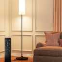 luckystyle LED Floor Lamp for Living Room, Dimmable Standing Lamps with Foot Switch, Remote Custom Color Temperature Black Pole Lamp with Lampshade,12W Led Bulb Tall Lamps for Bedroom Office Kid Room