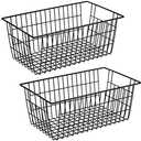 Slideep Farmhouse Large Wire Organizer Storage Bins Freezer Food Storage Basket for Kitchen Cabinets, Office, Bathroom, Pantry Organization Storage Bins Rack with Handles, 2 Pack, Black (15.7"L x 9.5"W x 6.3"H)