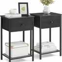VASAGLE Nightstands, Set of 2, Side Table with Fabric Drawer, 24-Inch Tall End Table with Storage Shelf, Bedroom, Black ULGS221B21
