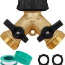 Biswing Garden Hose Splitter 2 Way, Heavy Duty Brass Connector Tap Splitter, Y Splitter 2 Valves with 2 Extra Rubber Washers