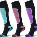 Hylaea Merino Wool Ski Socks, Cold Weather Socks for Snowboarding, Snow, Winter, Thermal Knee-high Warm Socks, Hunting (Large, Purple Red Green (3 Pairs))