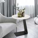 Cre Cra Side Table with Marble Top Metal Black C Shaped End Table Modern Sofa Side End Table Coffee Round Side Desk for Couch Living Room Bedroom