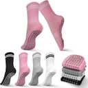 Pilates, Yoga Socks with Non Slip Grips for Women, Crew Grip Sock for Barre Shoes, Pilates Outfit Pack of 4 (6-10, Multicolor)