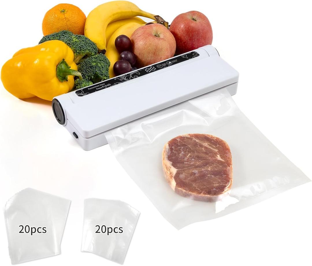 Food Vacuum Sealer Machine Home Use Preservation Sealer, One-Touch Operation, Dry & Wet Modes, Extends Food Freshness,Digital Countdown Timer, Compact, Includes 40 Vacuum Bags