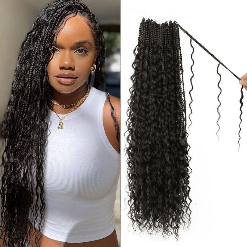 Boho Crochet Braids Pure Protein Fiber Close to Human Hair 14 Inch Goddess Box Braids with Soft Curls Bohemian Braids Crochet Hair for Black Women (14Inch #2)