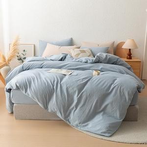 linenestbedding Duvet Cover Set 100% Washed Cotton Linen Feel Ultra Soft and Lightweight, All Season 3pcs Bedding Set with Zipper and Ties, Minimalist Neutral Style (Dusty Blue, Queen (90"x90"))