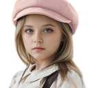 Jastore Kids Boys Girls Newsboy Caps Wool Flat Beret Cabbie Hat for Toddler (4-8 Years, Pink)