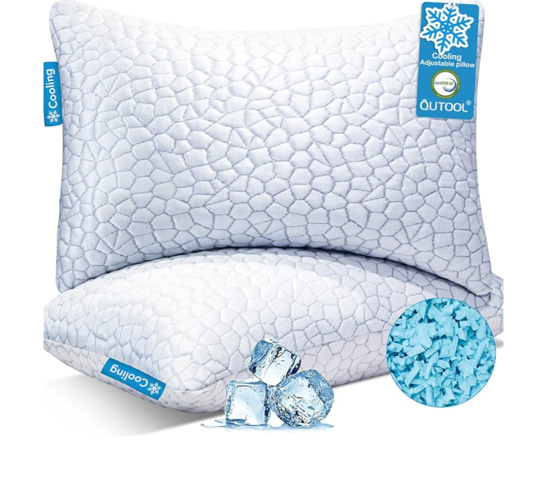 QUTOOL Cooling Pillow for Sleeping 2 Pack,Luxury Shredded Memory Foam Bed Standard Pillows Set of 2,Cool Pillow for Hot Sleepers Adjustable Firm Pillow for Side,Back,Stomach Sleepers Soft Yet Support