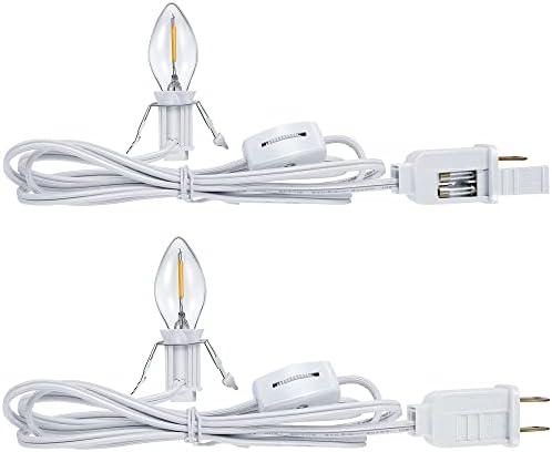 2 Pieces Accessory Cord with One LED Light Bulb Lamp Kit, 6Ft Christmas Village Lights Cord with On/Off Switch and Spare Fuse, Blow Mold Light for Christmas Houses Village, Holiday Craft Decorations