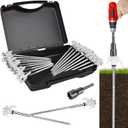 12 Pack Tent Stakes Heavy Duty 8 Inch Ground Anchor Screw Camping Stakes with Luminous Head Metal Threaded Tent Pegs, Includes Hex Head Driver and Storage Box