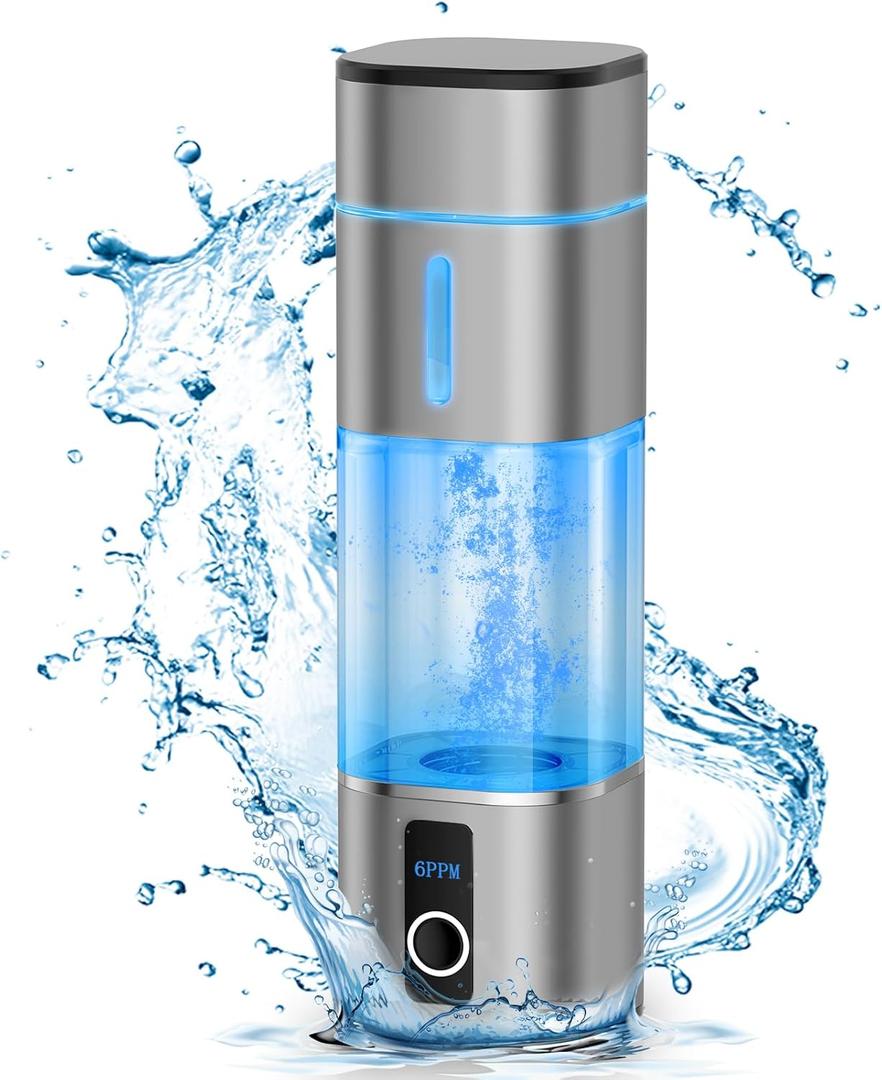 Hydrogen Water Bottle 6000-8000PPB, Portable Hydrogen Generator, Ion Water Bottle with LED Display, Suitable for Office, Travel and Daily Drinking (Grey)