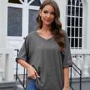 UNCLECAT Women's V Neck Oversized T-Shirts Summer Short Sleeve Shirts Loose Casual Tops Tee (Large, Dark Grey)