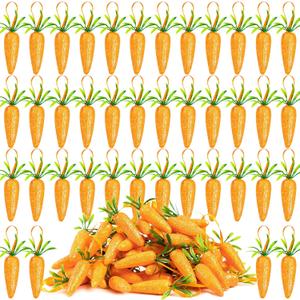 CLESDF Easter Carrot Hanging Ornaments, 48Pcs Premium Foam Glitter Artificial Carrots for Easter Tree Decoration