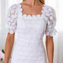 Cololura Elegant Sexy Floral Lace Short Sleeve Off Shoulder Evening Gown Party Formal Bodycon Midi Dress (White, M)
