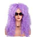 MEIRIYFA 80s Rocker Punk Wig Long Curly Wig for Men and Women Retro Mullet Wigs for Halloween Costume Cosplay Party (Purple)