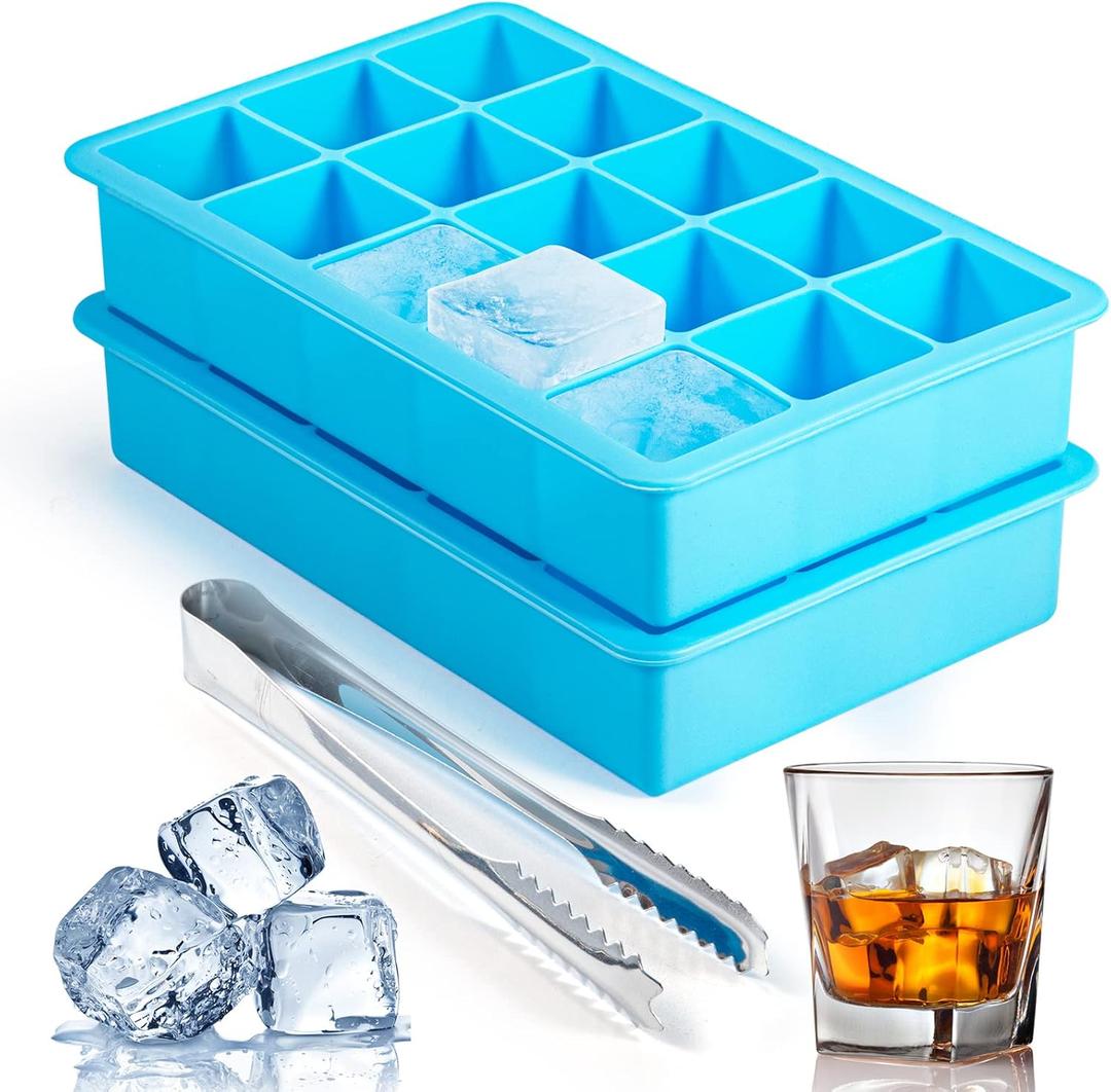 2 Pack Ice Cube Trays, ZDPMK Silicone Easy Release Flexible Molds 15 Ice Cubes Tray for FreezerCocktailWhiskeyReusable & BPA Free (Blue)