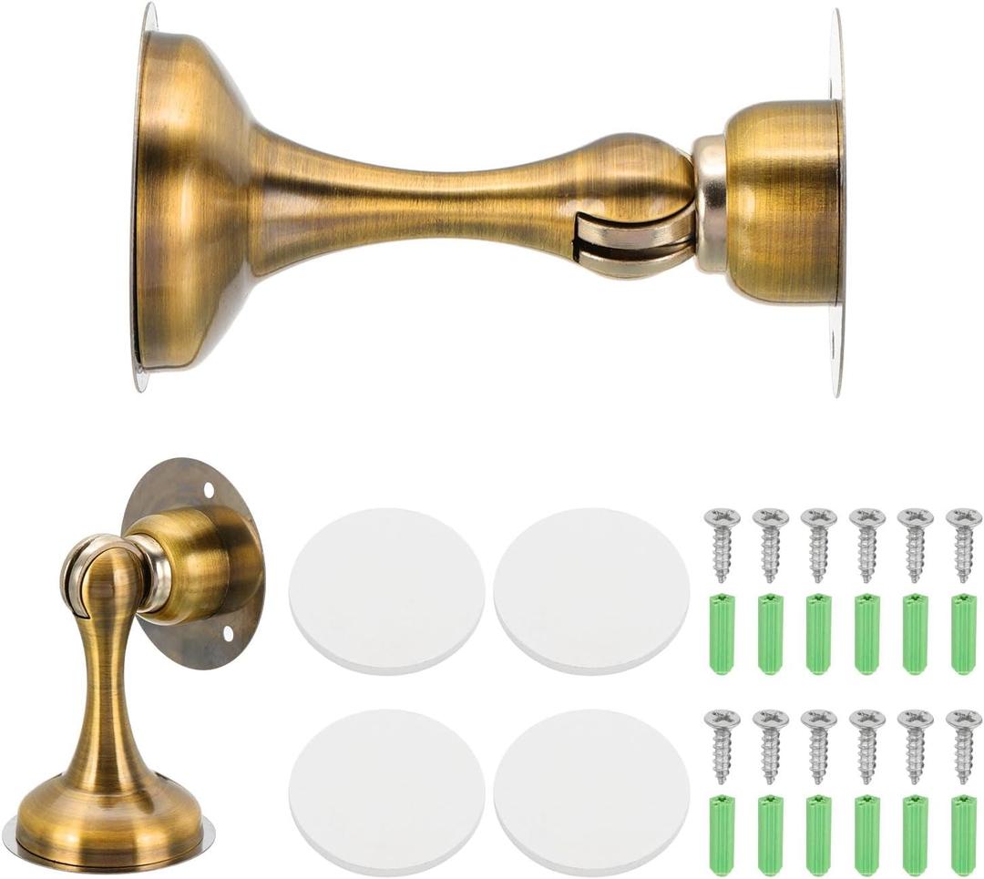 MECCANIXITY Magnetic Door Stoppers Stainless Steel Door Stops, Wall Floor Mounted Doors Holder Keep Doors Open for Home Office Closet (Golden Bronze,Pack Of 2)