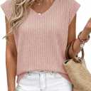 Cicy Bell Womens Ribbed Cap Sleeve Tank Tops V Neck Knit Summer Casual Shirts Lightweight Pullover Sweater Vest (Pink, S)