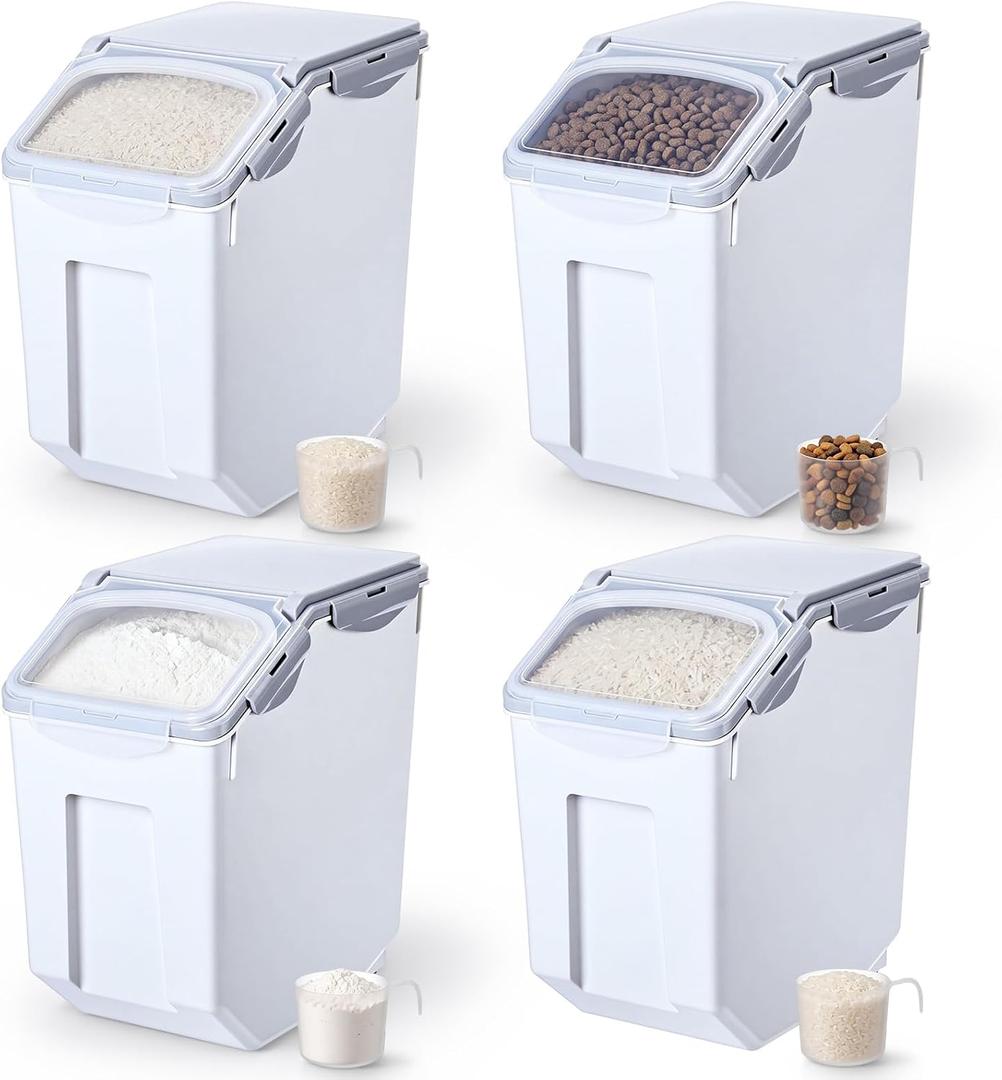Umigy 4 Pack 30 LB Airtight Dog Food Storage Container with Wheels, Gray