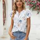 siliteelon Women White Floral Ruffle Sleeve Tops V Neck Flutter Cap Sleeve Seersucker Blouses Dressy Work Spring Summer Trendy 2XL (White, XXL)