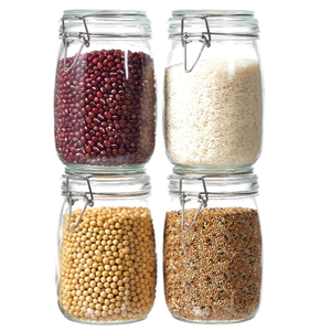 4 Pack 34oz Food Storage Jars with Airtight Lids, Preserving Seal Wire Clip Fastening Glass Containers, Canisters for Kitchen Organization, Flour, Cereal, Pasta, Sugar, Beans, Pickling Jars(34 Oz*4)