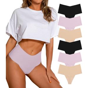 DEANGELMON Women Seamless Thongs No Show Thong Underwear Workout Panties High Waist Tanga Multiple Pack, XL