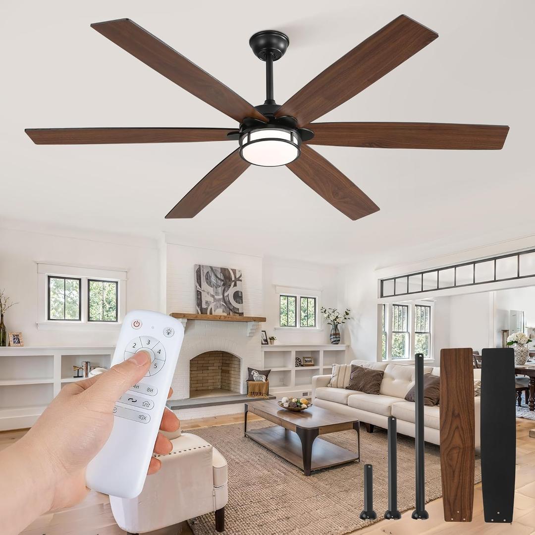 Fanbulous 65 Inch Ceiling Fans with Lights, Farmhouse Large Ceiling Fans with Remote, Black&Brown Modern Ceiling Fan with LED Light, Quiet DC Motor for Living Room, Bedroom, Kitchen, Indoor