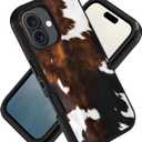 Designed for iPhone 16 Case, Military Grade Heavy Duty 3-Layer Shockproof Drop Phone Protective Cover for iPhone 16 (2024) 6.1 inch, Brown Cow Print