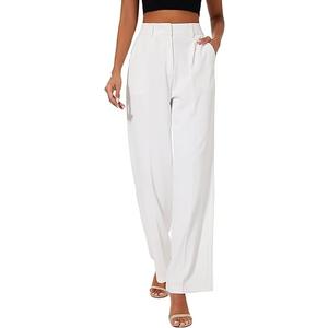 FUNYYZO Women Suit Pants Wide Leg Pants High Elastic Waisted in The Back Business Work Trousers Long Straight (White, Small)