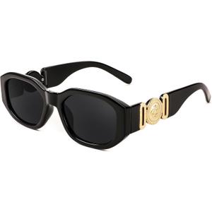 FEISEDY Retro Trendy Rectangle Sunglasses Women Men Vintage 90s Small Narrow Square Sunglasses B2322 (Black)