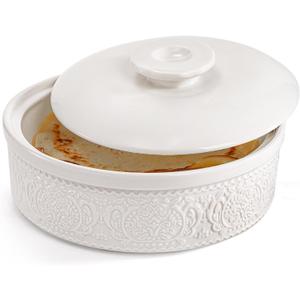 SOUJOY Porcelain Tortilla Warmer, 8.5 inch Tortilla Server with Lid, Taco Holder for Tuesday Night, Mexican Party, Hold up to 12 Tortillas, Microwave and Dishwasher Safe