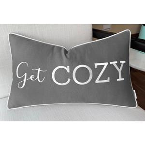 Romantic Couple Love Sentiment Embroidered Decorative Sayings Lumbar Accent Throw Pillowcase - Get Cozy Phrase Decor for Wedding, Anniversary, Valentine - 12x20 Inches, Dark Grey