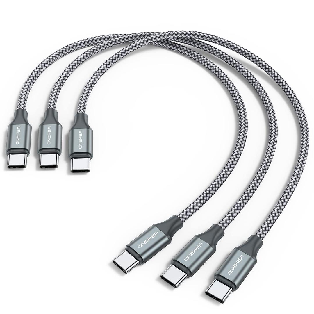 USB C to C Cable (3 Pack 1ft),Short USB Type C Fast Charging Nylon Braided Charger Cord Compatible with iPhone 17 16 Pro/15 Pro Max Android Samsung Galaxy S24 S23 S22,MacBook Pro, iPad Pro USB-C