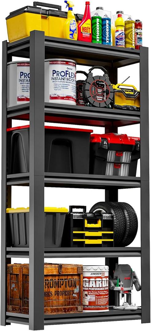 72" H Garage Shelving 2500LBS Heavy Duty Storage Shelves Adjustable 5 Tier Metal Shelves for Storage Garage Industrial Shelving Utility Racks,16" D*36" W*72" H,Black